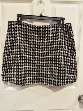 Vici Houndstooth Mini Skirt - Black, White & Brown